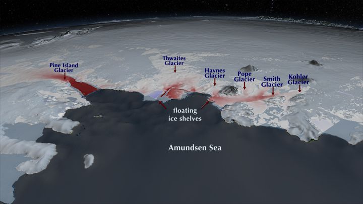 Fließgeschwindigkeit der Westantarktischen Gletscher an der Amundsen-See von 1996-2008
