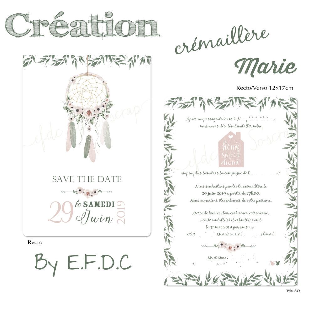 La Carte D Invitation A La Pendaison De Cremaillere De Marie Et Pierre Theme Boheme Nature Le Blog Efdc By So Scrap