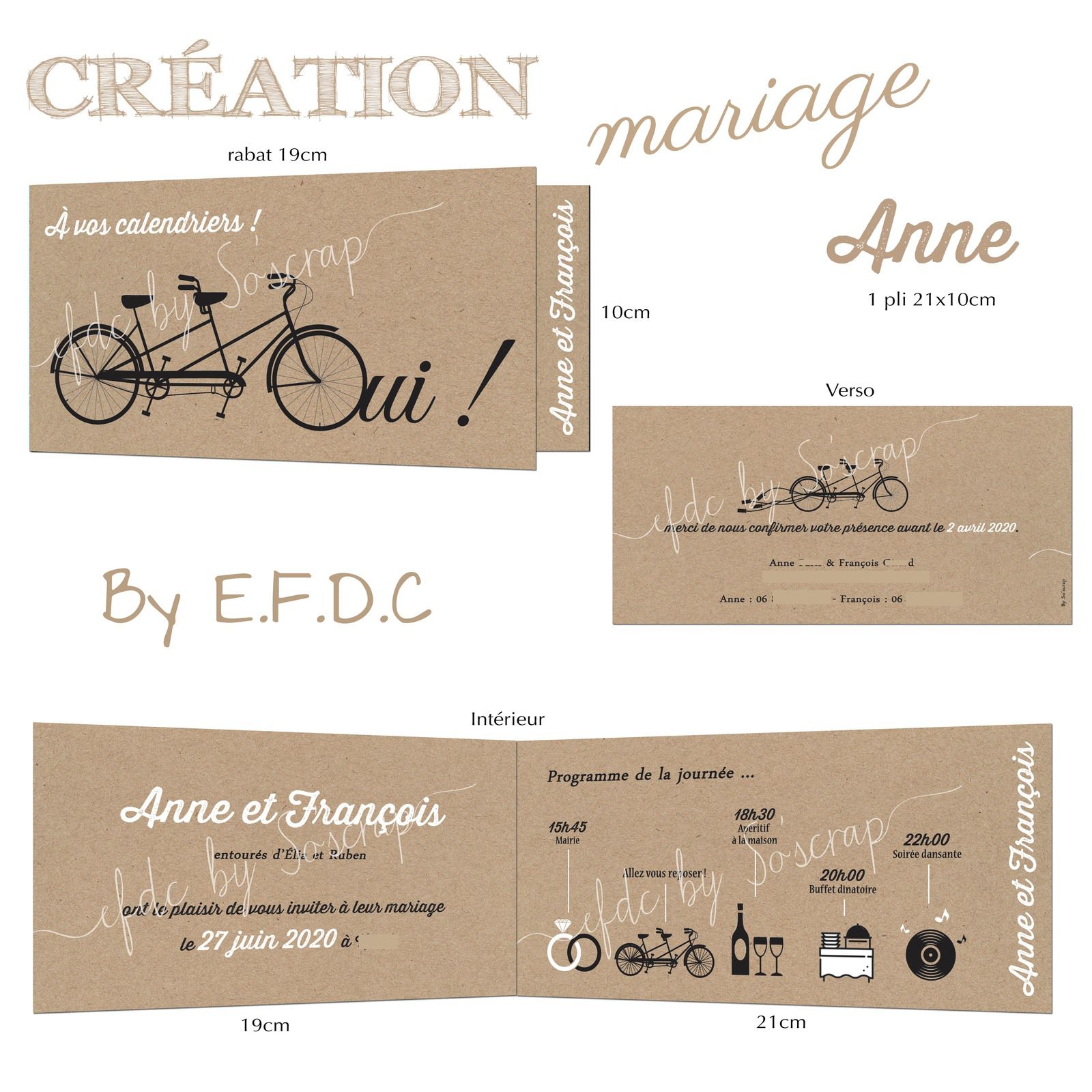 Le faire part de mariage d'Anne & François ... thème vélo/tandem - Le Blog  EFDC by So'scrap