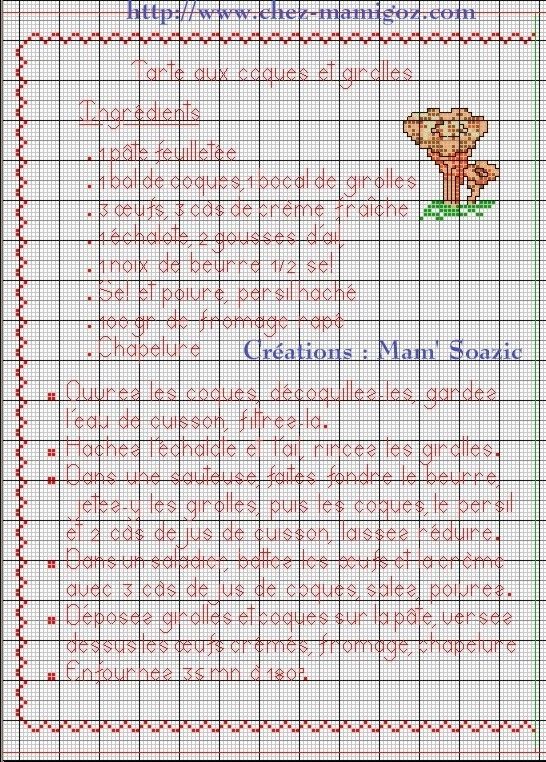 Livre Recettes Brodées de Mamigoz : Tarte aux coques et girolles