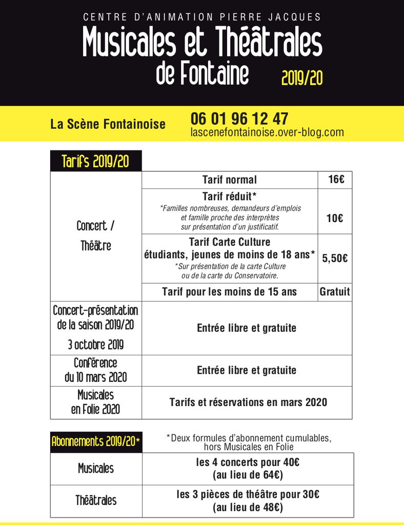 Jeudi 3 octobre : Concert ODB et présentation de la saison 2019/2020 de la Scène Fontainoise