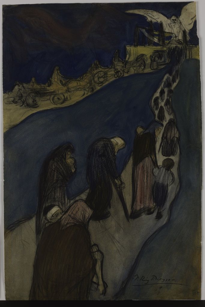 Pablo Picasso The End of the Road (Au bout de la route), Barcelona, ca. 1899–1900 Oil wash and conté crayon on paper 47.1 x 31.3 cm Solomon R. Guggenheim Museum, New York Thannhauser Collection, Gift, Justin K. Thannhauser 78.2514.33 © 2018 Estate of Pablo Picasso/Artists Rights Society (ARS), New York