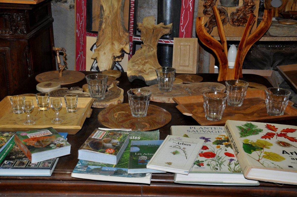 La table avec le coin lecture, prendre le temps de cherche l'image ou les informations sur les bois exposés.