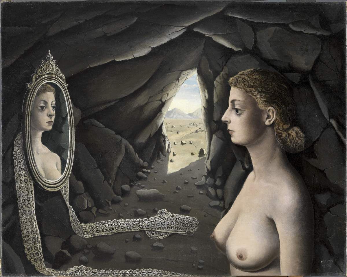 Museum_Rietberg_SPIEGEL_4.jpg Femme au miroir Paul Delvaux (1897–1994), 1936 Huile sur toile, 71 x 91,5 cm Musée national Thyssen-Bornemisza, Madrid, Inv. 520 (1972.9) © Succession de Paul Delvaux / 2018, ProLitteris, Zurich