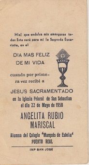 Recuerdos de primera Comunión año 1958