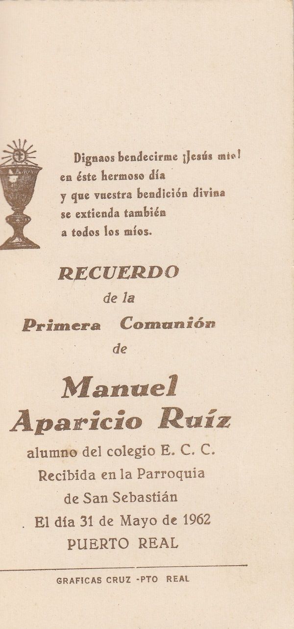 Recuerdos de primera Comunión año 1962