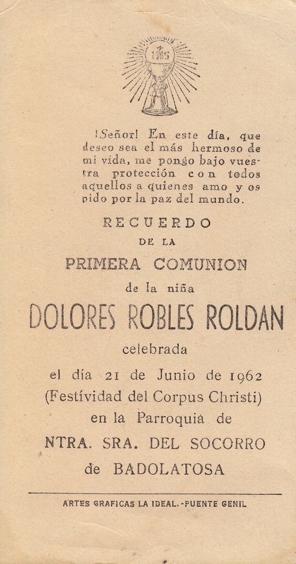 Recuerdos de primera Comunión año 1962