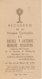 Recuerdos de primera Comunión año 1961