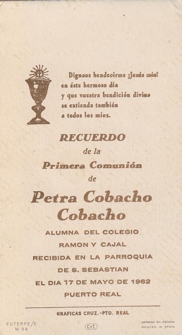 Recuerdos de primera Comunión año 1962