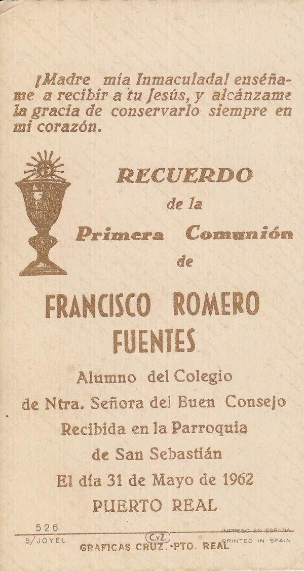 Recuerdos de primera Comunión año 1962
