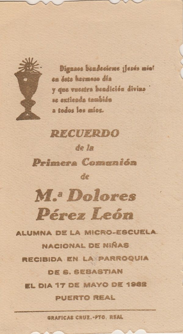 Recuerdos de primera Comunión año 1962