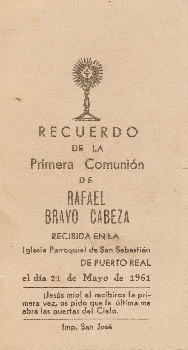 Recuerdos de primera Comunión año 1961
