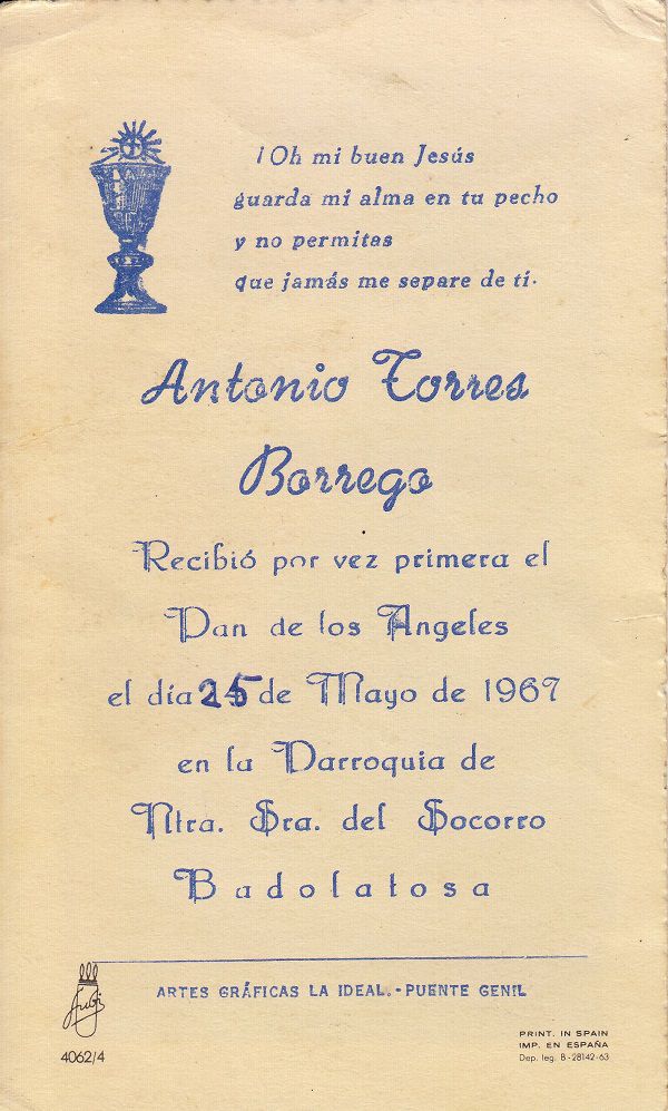 Recuerdos de primera Comunión año 1967