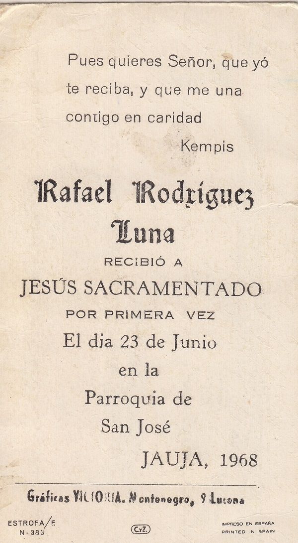 Recuerdos de primera Comunión año 1968
