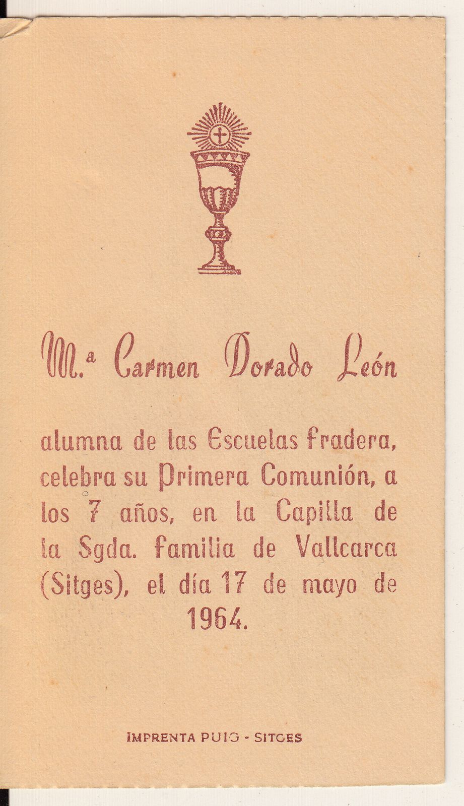 Recuerdos de primera Comunión año 1964