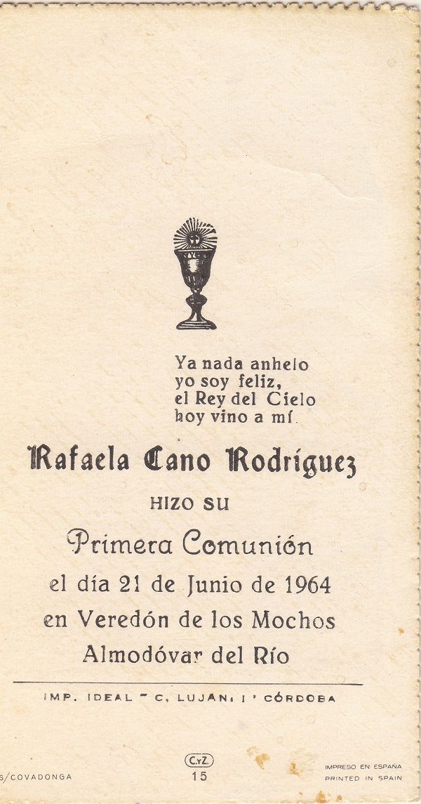 Recuerdos de primera Comunión año 1964