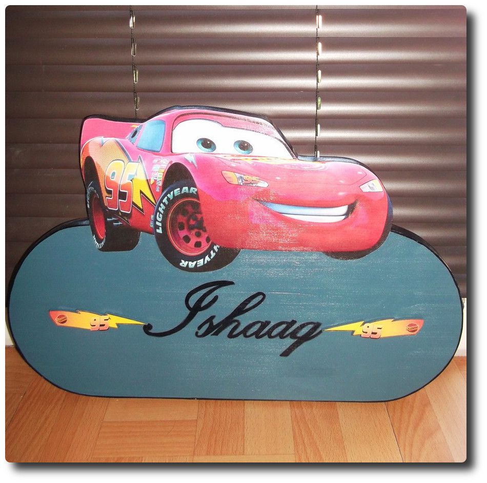 Plaque de porte prénom décorative pour enfant avec Cars 