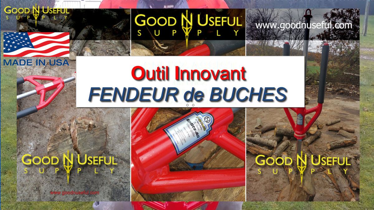 Voici le Splitz All et le Splitz Assist de chez GOOD N USEFUL made in USA : Outil Fendeur de bûches pour bois de chauffage.