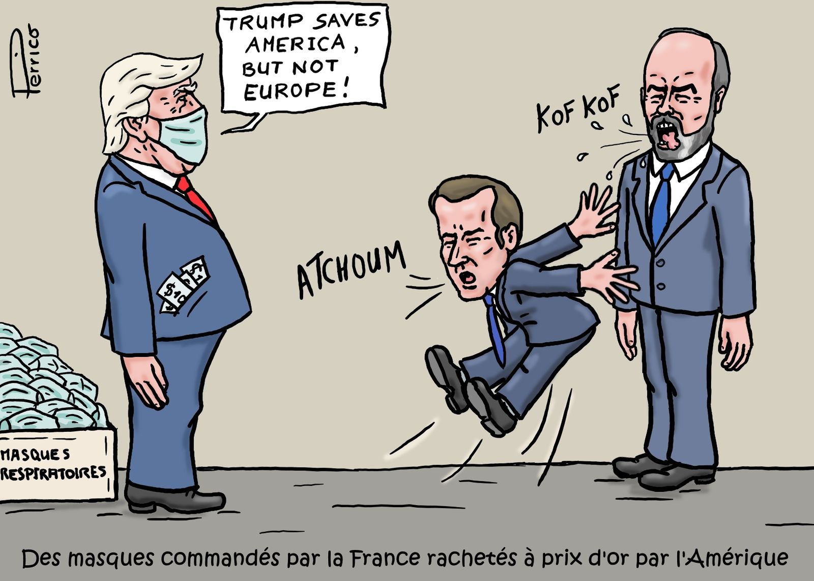 Donald Trump, Emmanuel Macron, Edouard Philippe, masques respiratoires, Covid-19, Coronavirus