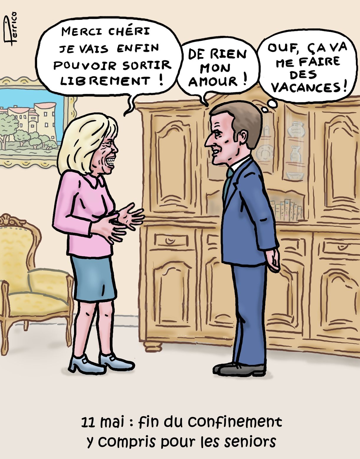Emmanuel Macron, Brigitte Macron, Covid-19, Coronavirus, confinement