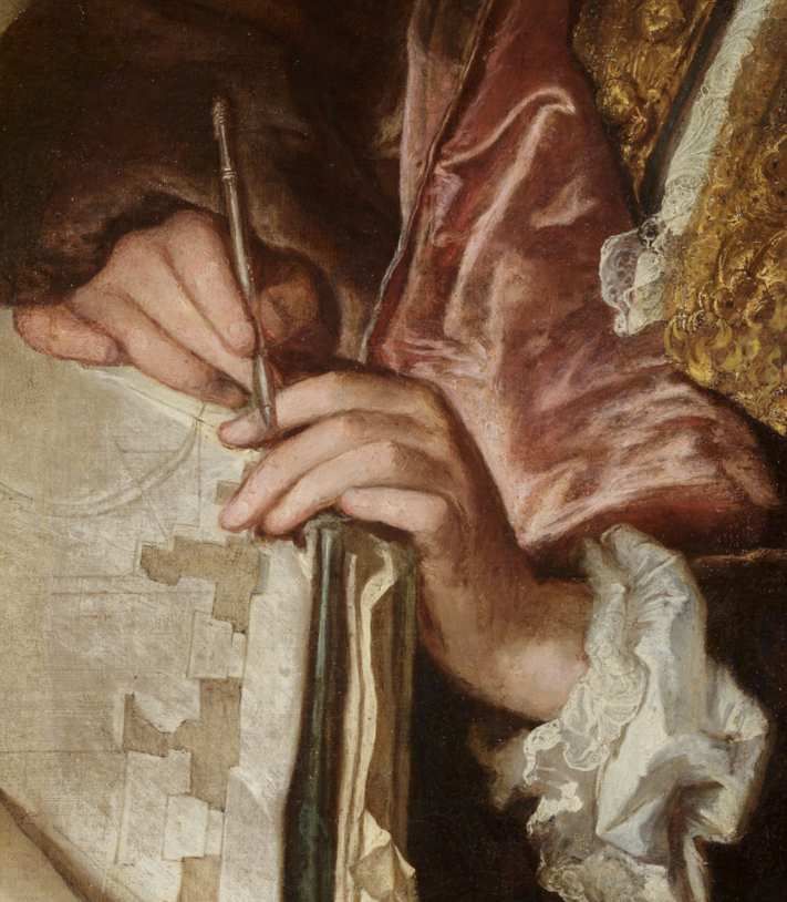 Claude Bailleul. Portrait d'un architecte (détail). Huile sur toile, 1740. Prudhomat, Château de Castelnau-Bretenoux © David Bordes / centres des monuments nationaux