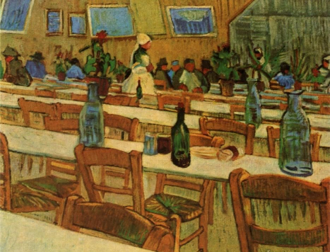 (Vincent Van Gogh, Intérieur du restaurant Carrel à Arles, 1888, huile sur toile)