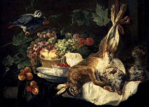 Jan Fyt, Nature morte avec lièvre, fruits et perroquet 