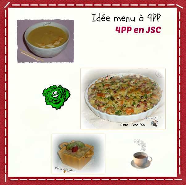 Idée menu à 9PP et 4PP en JSC - Chez Vanda