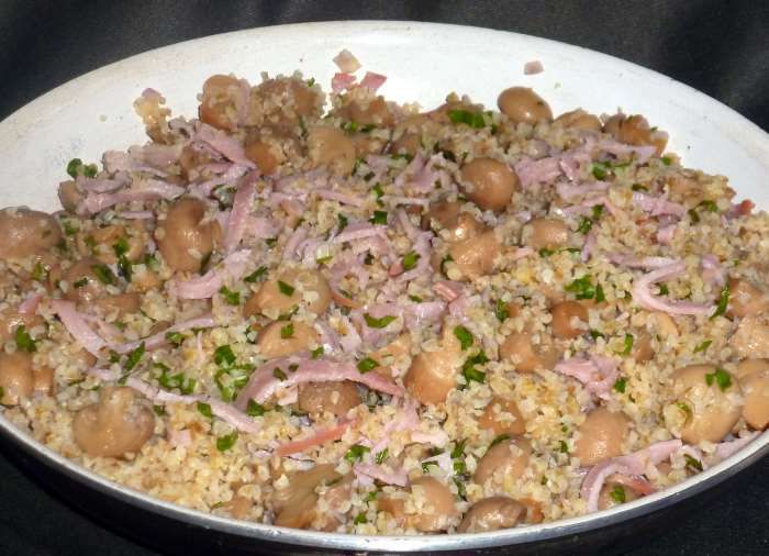 Poêlée de boulgour ,bacon et champignons recette weight watchers