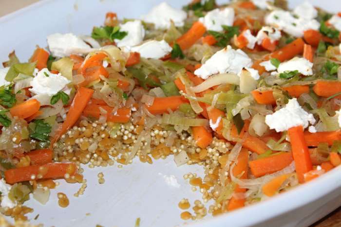 Gratin de quinoa aux petits légumes et au chèvre frais recette ww