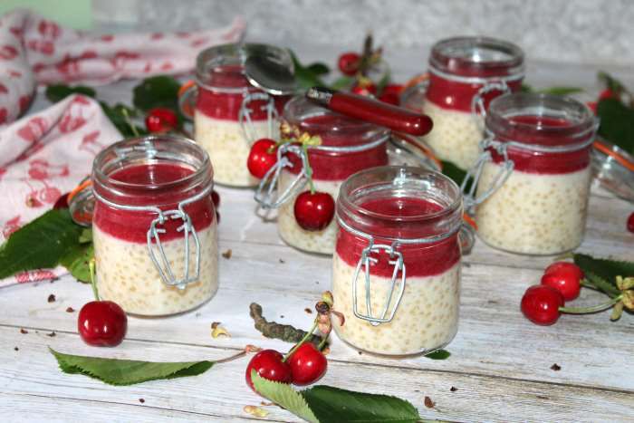 douceur aux perles du Japon et coulis de cerises weight watchers