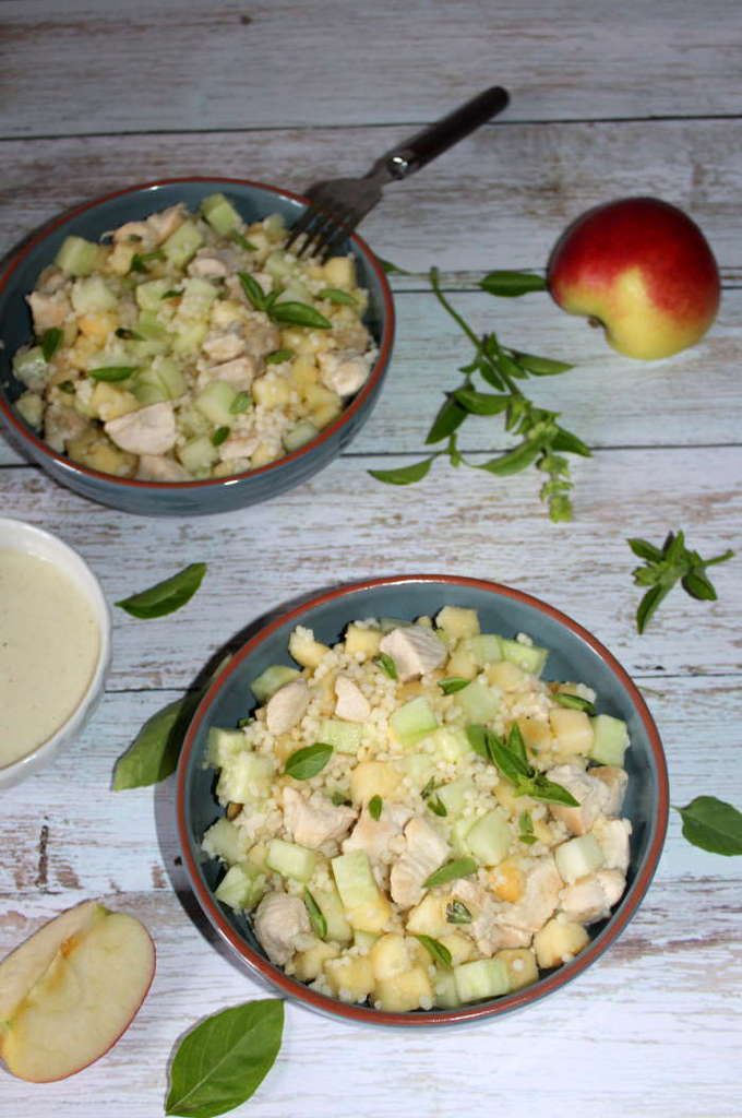 Salade fraîcheur (poulet pâtes pomme et concombre) 