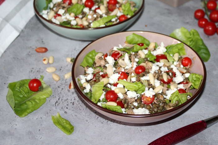Salade de thon , lentilles vertes et cacahuètes recette ww