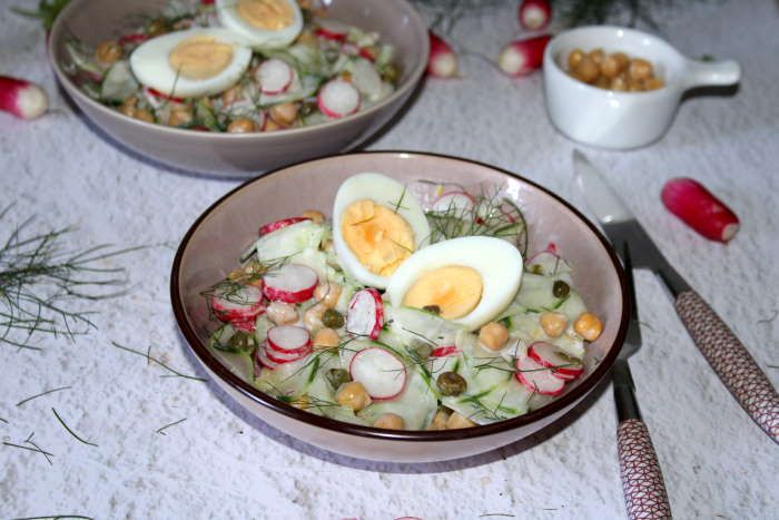 plat vegetarien concombre radis pois chiches recette ww