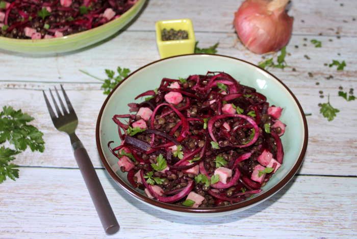 salade composée de lentilles betteraves et jambon