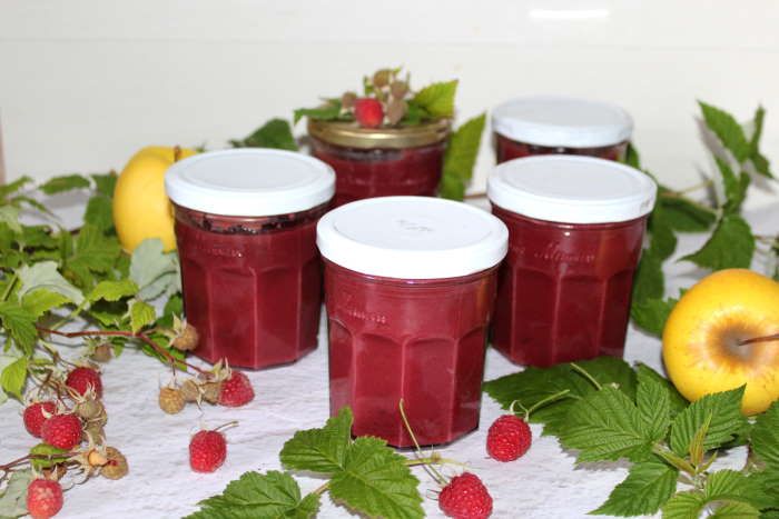 Conserves de compote pommes framboises (sans sucre ajouté) - Chez Vanda