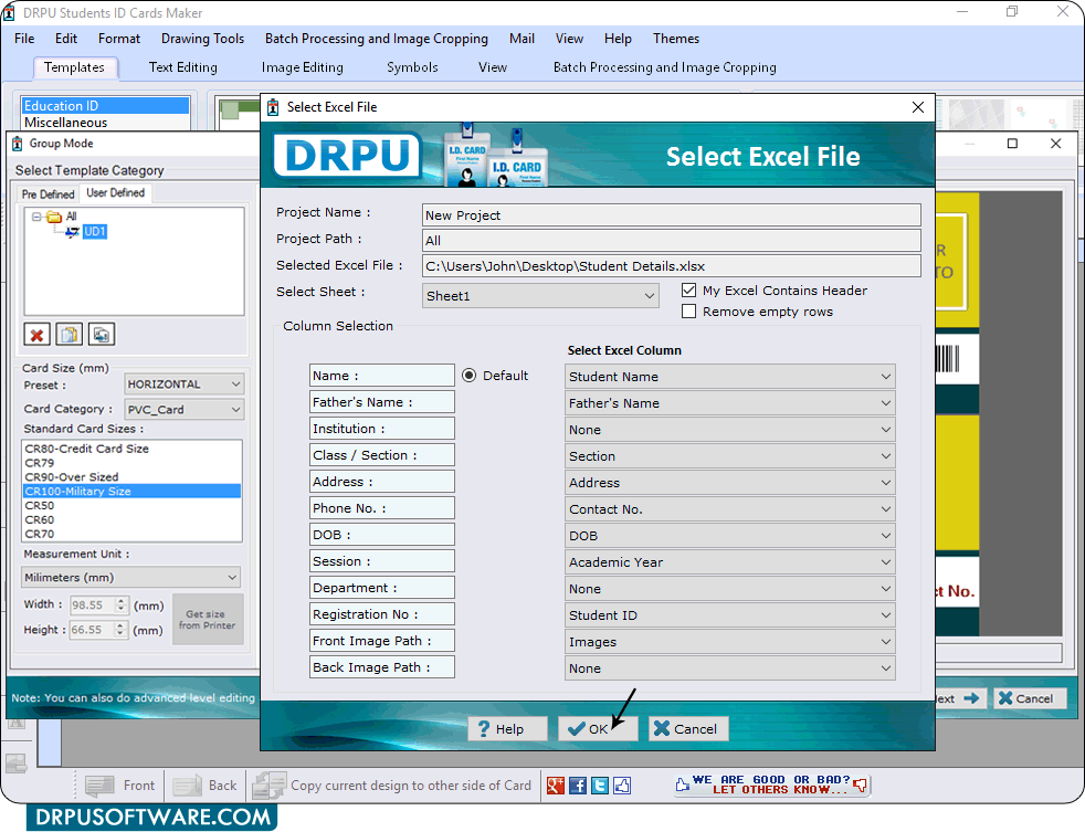 Id Card Size In Excel