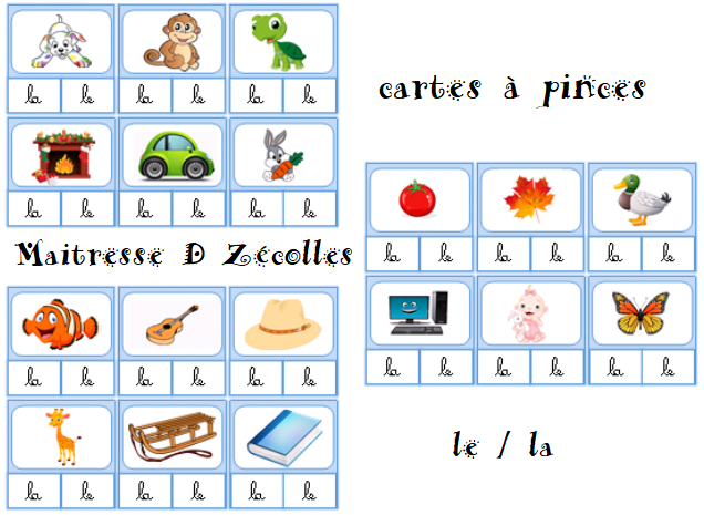 Cartes à pinces : Un/Une et Le/La - Mes tresses D Zécolles