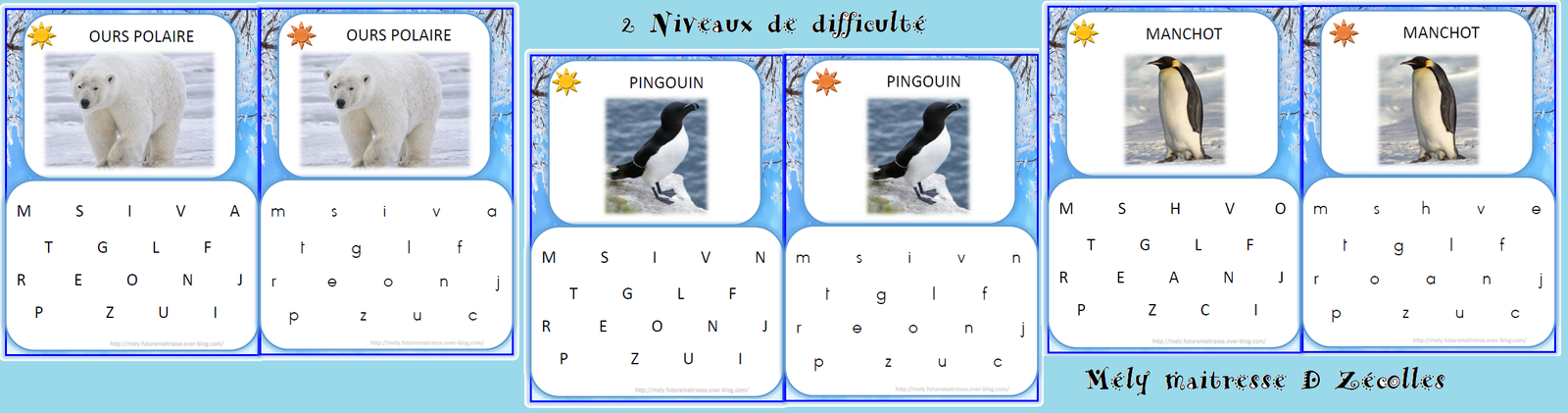 Banquise : retrouver les lettres qui composent les mots du référentiel -  Mes tresses D Zécolles