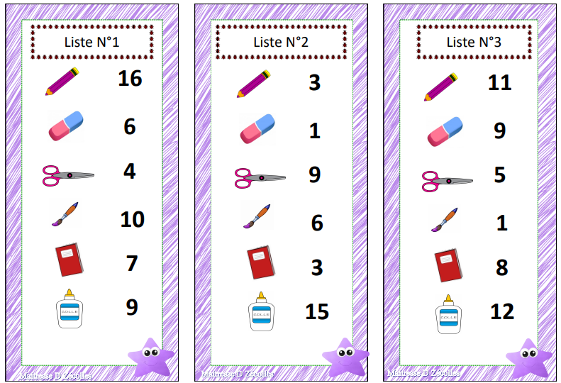 La rentrée des classes : jeu du cartable dénombrement - Mes tresses D  Zécolles