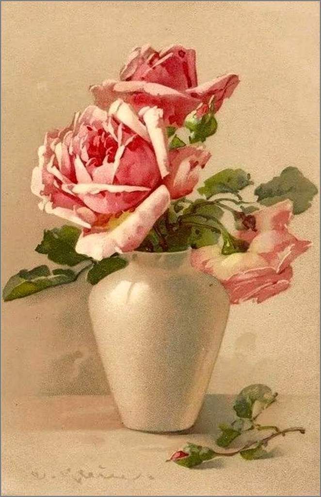 Cartes illustrées vintage fleurs - roses de Catherine Klein