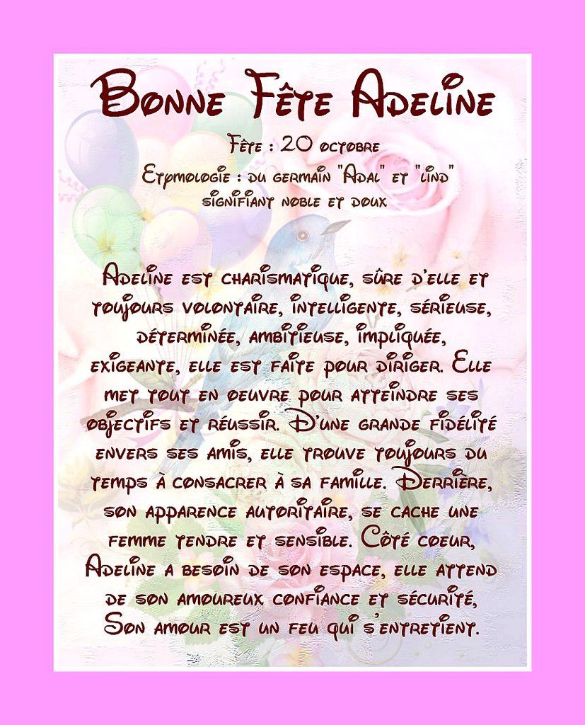 Carte Bonne Fête Adeline - 20 octobre