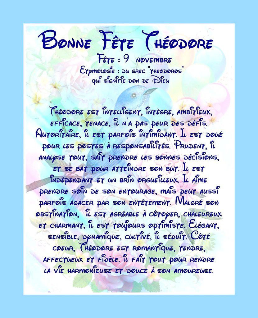 Carte Bonne Fête Théodore - 9 Novembre