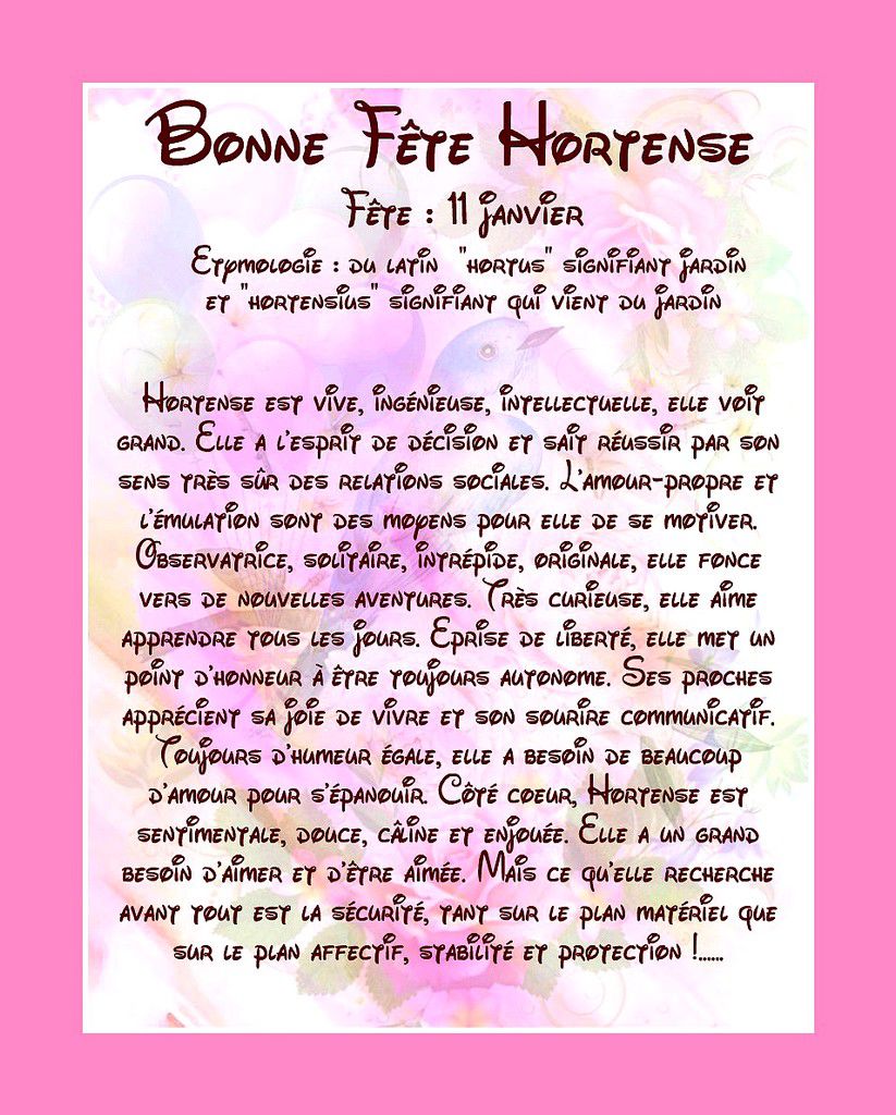 Carte Bonne Fête Hortense - 11 janvier