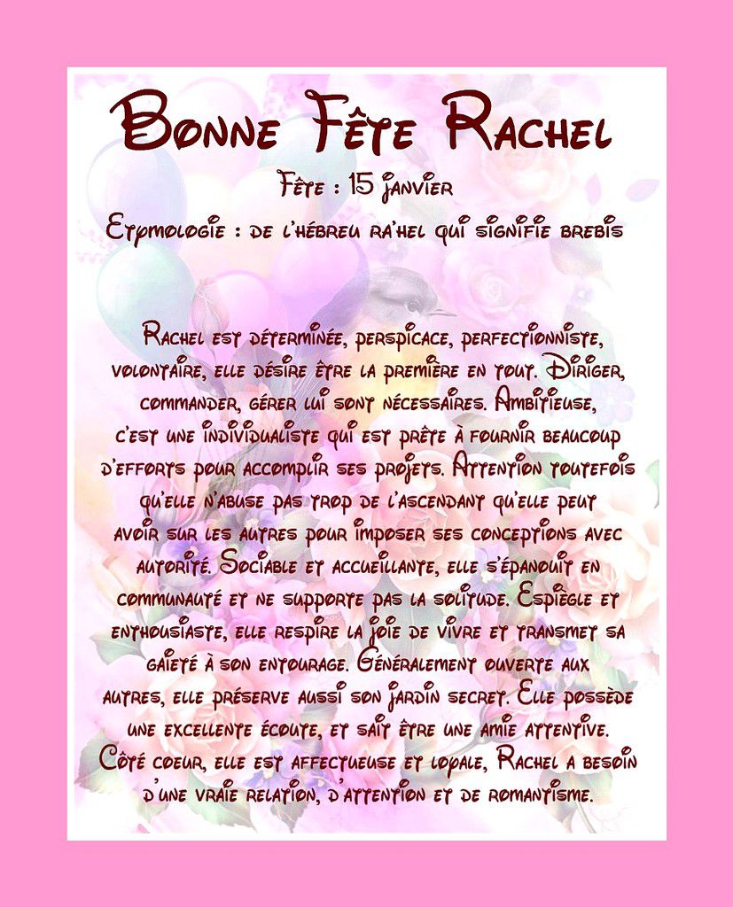 Carte Bonne Fête Rachel - 15 janvier