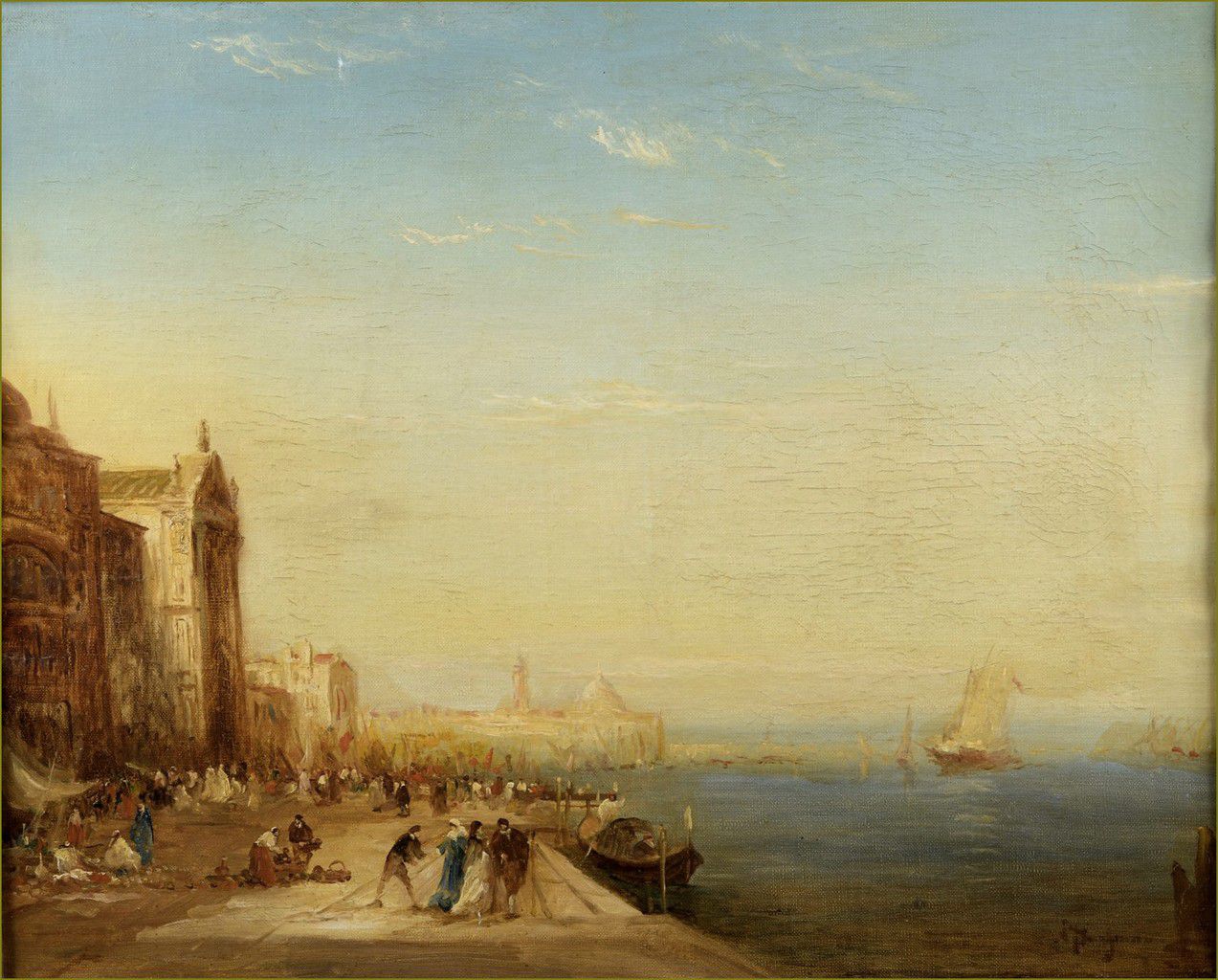 Venise par les peintres -    Alfred Bachmann (1863-1956) -   marché sur un quai de Venise