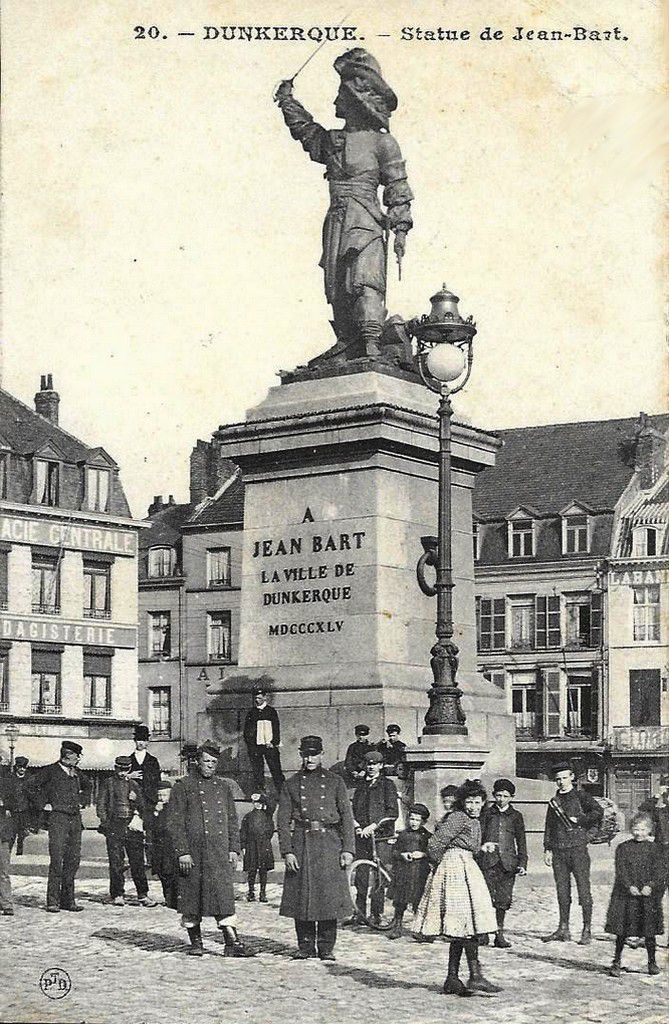 Cartes anciennes imprimables -  Dunkerque (Nord) - statue de Jean Bart - 1908