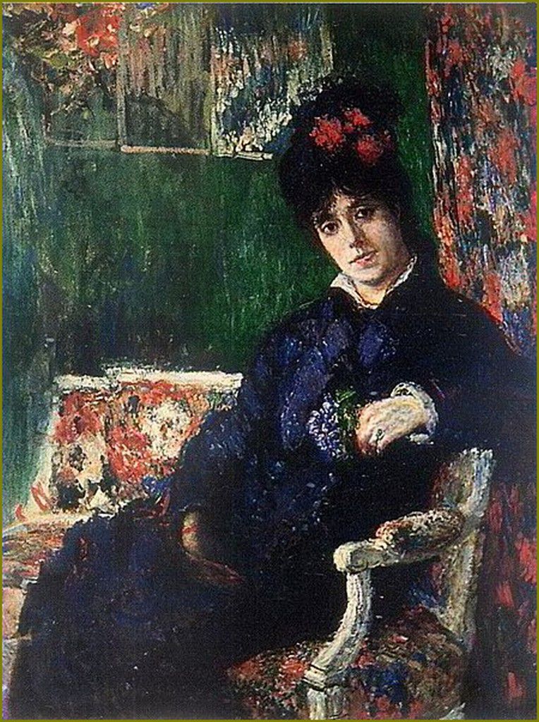 Les fleurs par les grands peintres -   Claude Monet -  Portrait de Camille au bouquet de violettes