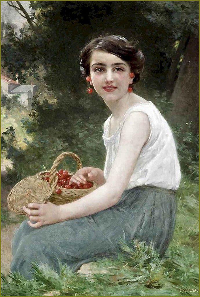 Guillaume Seignac (1870-1924) jeune fille aux cerises 