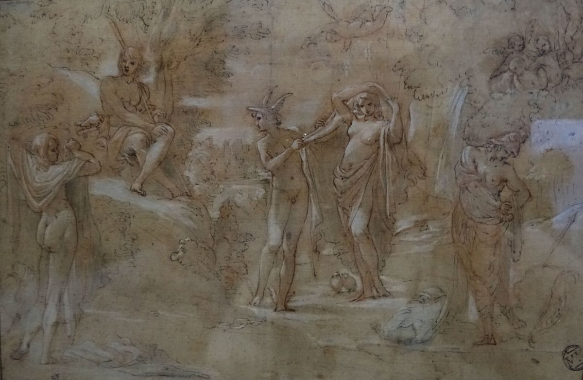Carrache - Le jugement de Pâris - 1600/1619 - sanguine, plume, encre brune et lavis, rehauts de gouache blanche